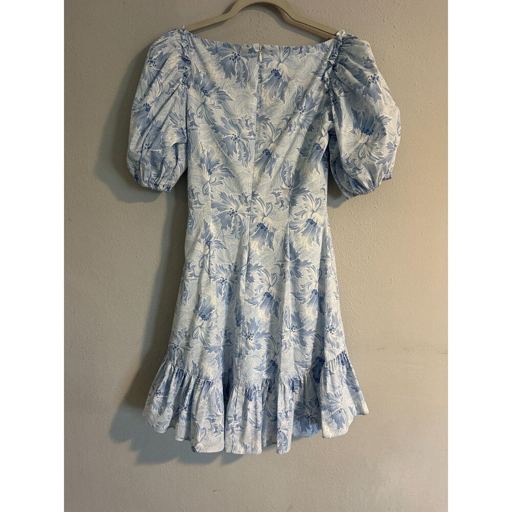 Cinq à Sept Blue Floral Mini Dress Cutout Puff Sleeve Fit & Flare Women's 0 - Picture 11 of 14